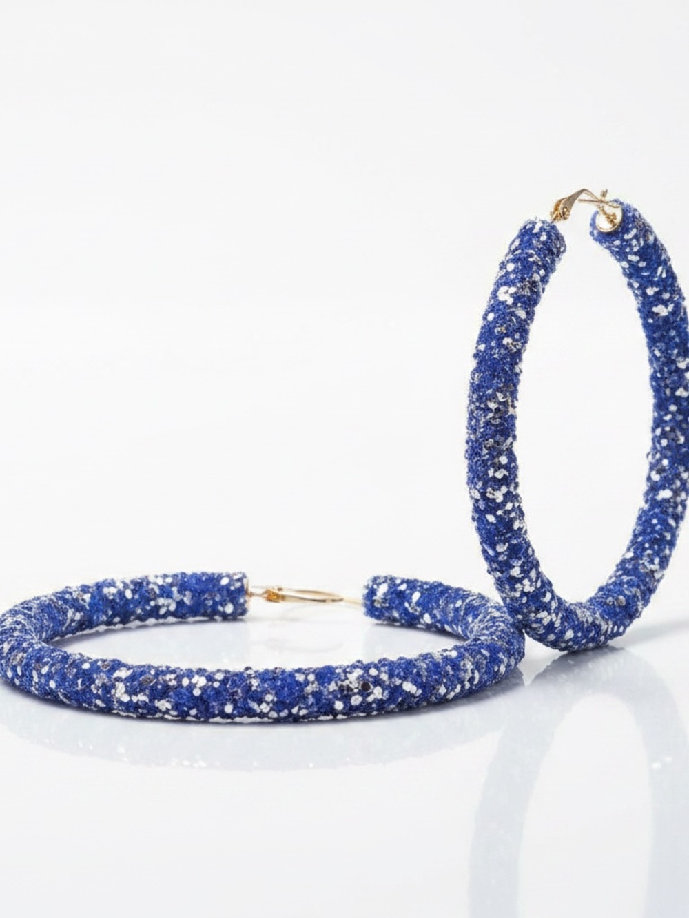 Womens‎ Blue Silver Hoop Earrings Glitter Fashion Trendy Hoops